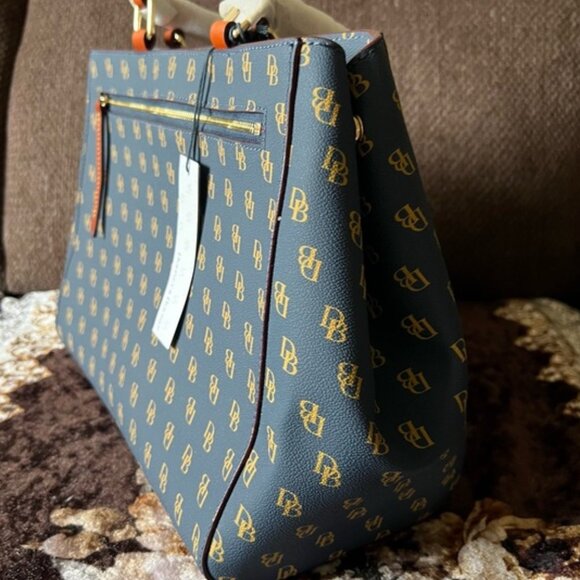 DONNEY & BOURKE Navy Blue Gretta Zip Closure Gold-Tone Hardware Satchel Bag NWT - Picture 7 of 15